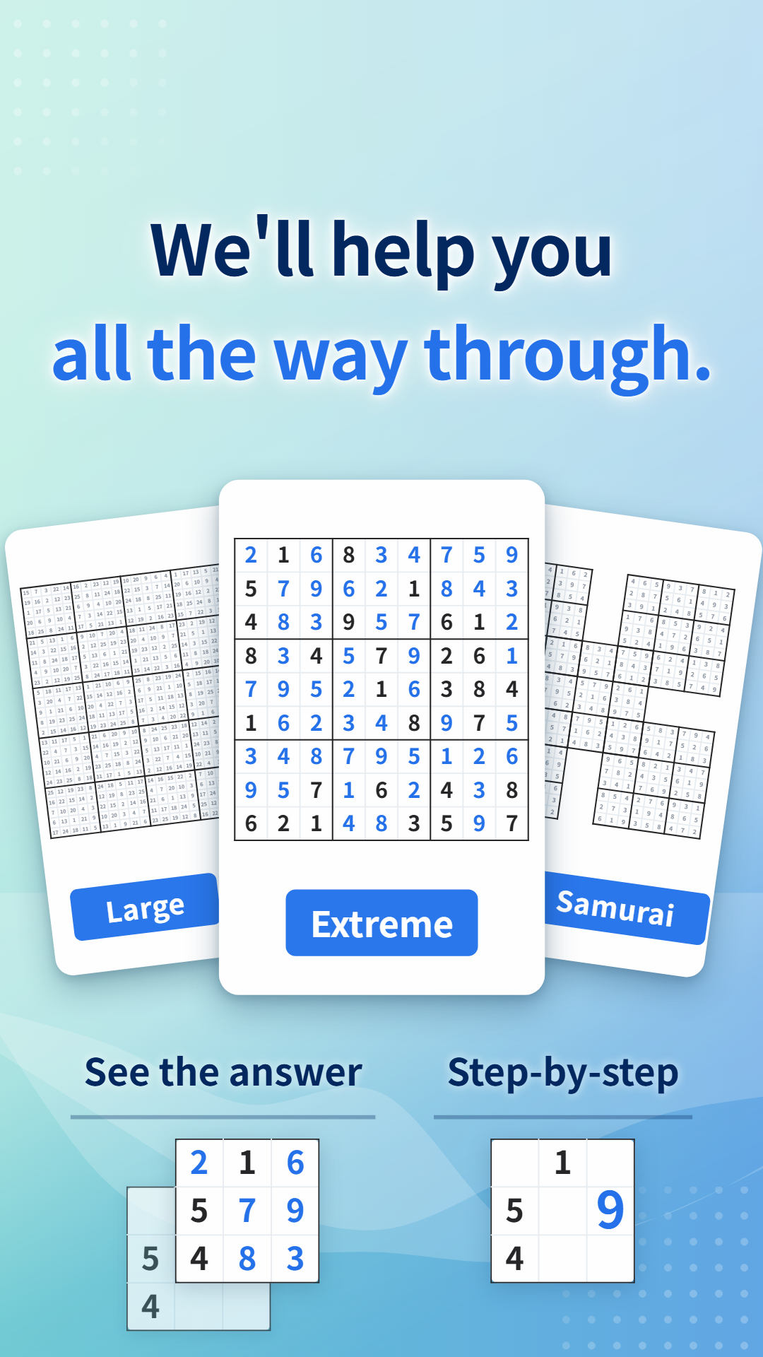 A fully solved grid and a grid showing only the next digit