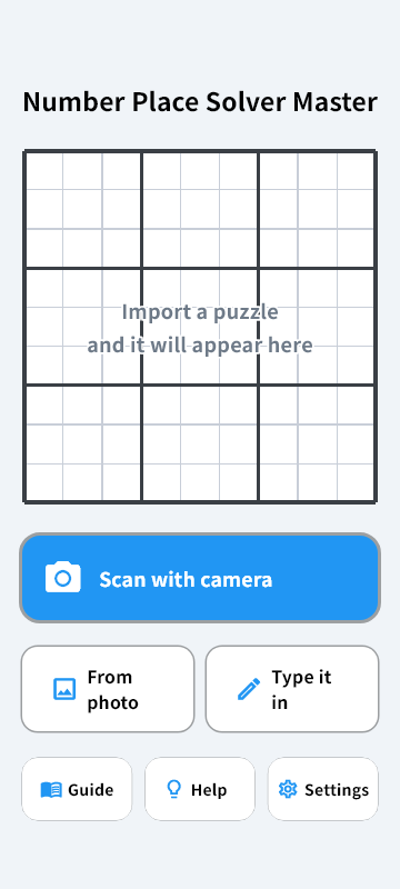 Home screen of Number Place Solver Master